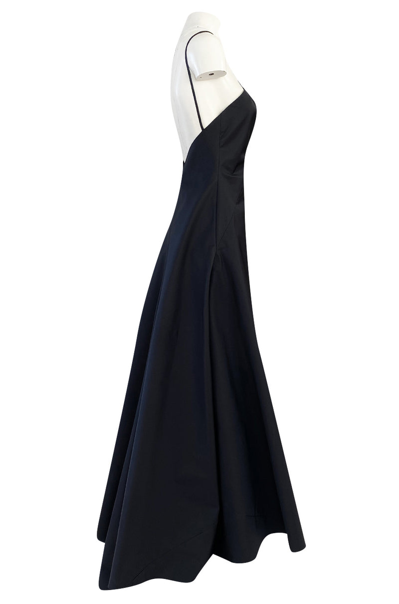 1990s Calvin Klein Black Front Plunge Halter Dress w No Back and Long Shrimpton Couture 1990s Calvin Klein Black Front Plunge Halter Dress w No Back and Long Shrimpton Couture