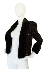 1980s Glossy Mink Trim Sequin John Anthony Silk Jacket