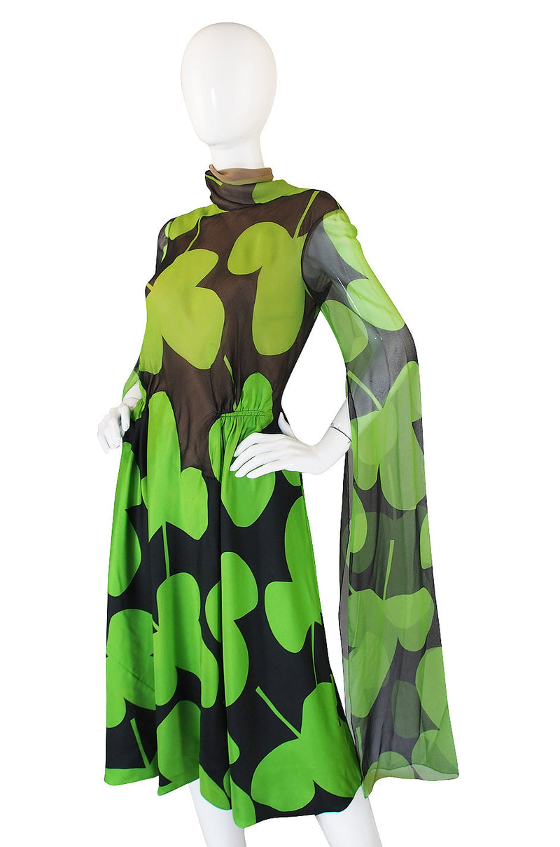 1971 Silk Scarf Sleeve Pauline Trigere Clover Dress