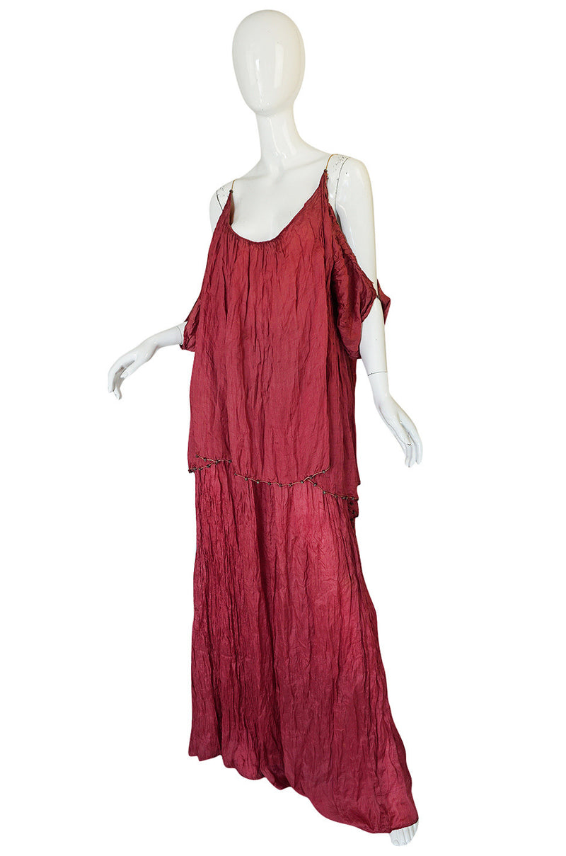 c1907-1920 Mariano Fortuny Pleated Muted Raspberry Silk Gown