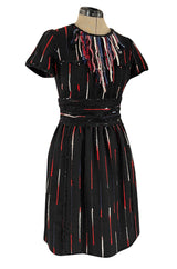 Iconic Fall 2010 Chanel by Karl Lagerfeld Look 21 Runway Black Knit Boucle Dress w Fringe Detailing