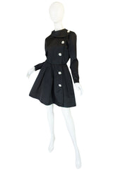 1960s Oscar de la Renta Black Silk Satin Cocktail Dress