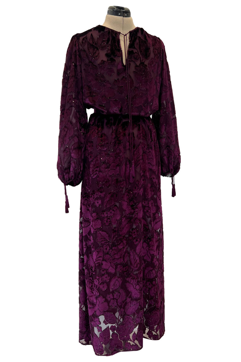 Incredible Fall 1977 Oscar de la Renta Runway Deep Burgundy Metallic Velvet Silk Dress Set