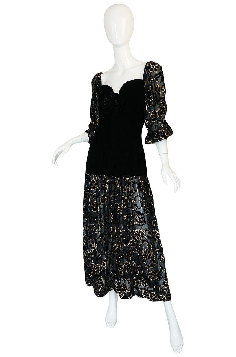 1971 Yves Saint Laurent Gold & Black Velvet Dress