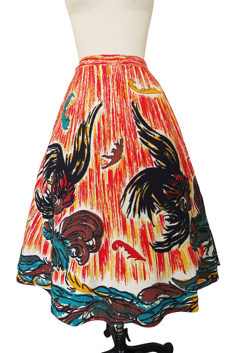 1950s Beaded & Hand Painted Mexican Circle Skirt