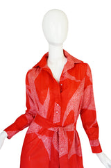 1970s Red & Pink Cotton Print Lanvin Shirtdress