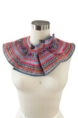 Amazing Antique Turn of the Century Hand Embroidered Colourful Cotton Collar from Laos