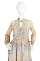 1960s Silk and Silver Thread Oscar de la Renta Dress