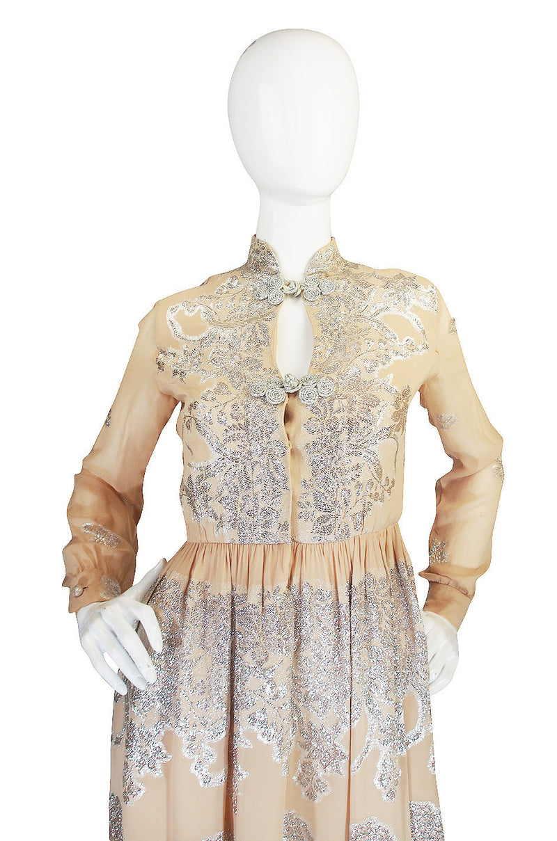 1960s Silk and Silver Thread Oscar de la Renta Dress