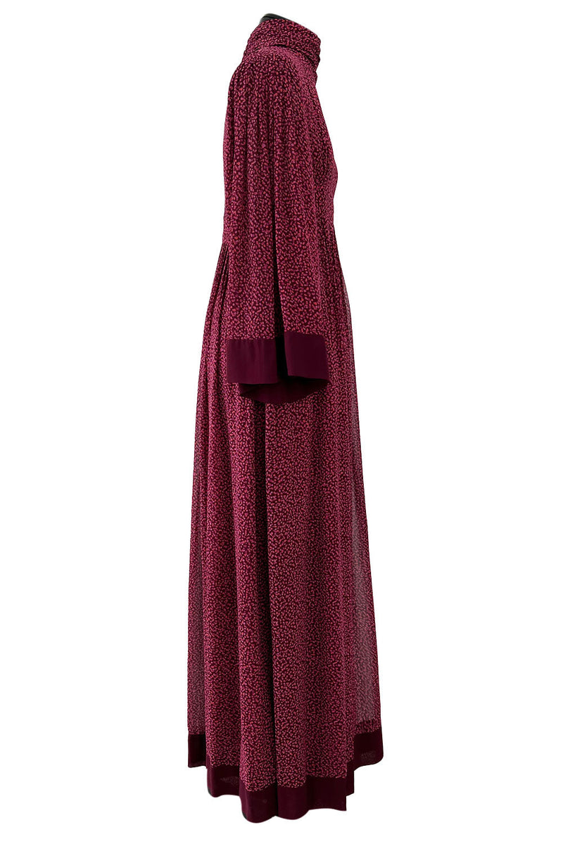 Incredible 1969-1972 Christian Dior by Marc Bohan Demi-Couture Numbered Silk Chiffon Burgundy Dress