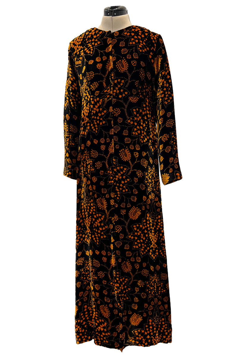 Amazing 1975 Thea Porter Printed Burnt Gold & Black Silk Velvet Caftan Shrimpton Couture Amazing 1975 Thea Porter Printed Burnt Gold & Black Silk Velvet Caftan Shrimpton Couture