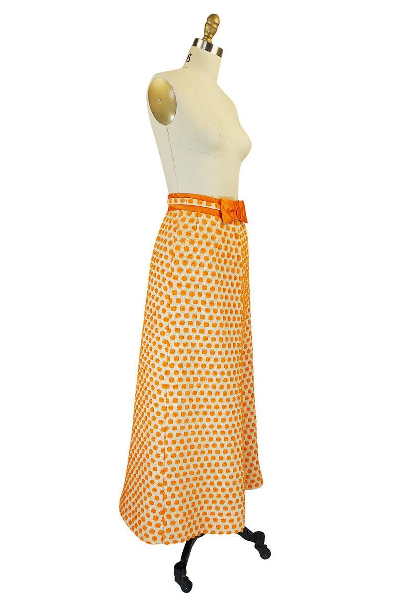 1960s Unusual 3D Dotted Orange Yarn Maxi Skirt
