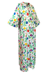 1970s Pierre Balmain Brilliant Floral Print Thai Silk Caftan Dress