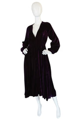 1970s Halston Rich Purple Velvet Deep Plunge Dress
