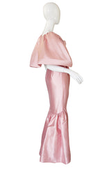 1980s Caped Pink Silk Oscar De La Renta Gown