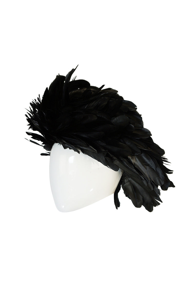 Vintage Renata Originals Elaborate Black Feather Hood Hat