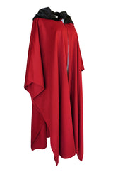 1970s-1980s Yves Saint Laurent Red Wool Cape w Black Velvet Hood