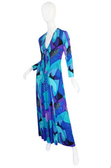 1960s Ocean Blues Ken Scott Hand Printed Jersey Dress