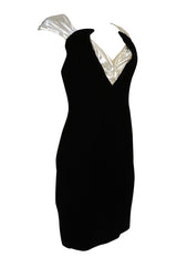 1990s Thierry Mugler Futuristic Silver & Black Velvet Dress