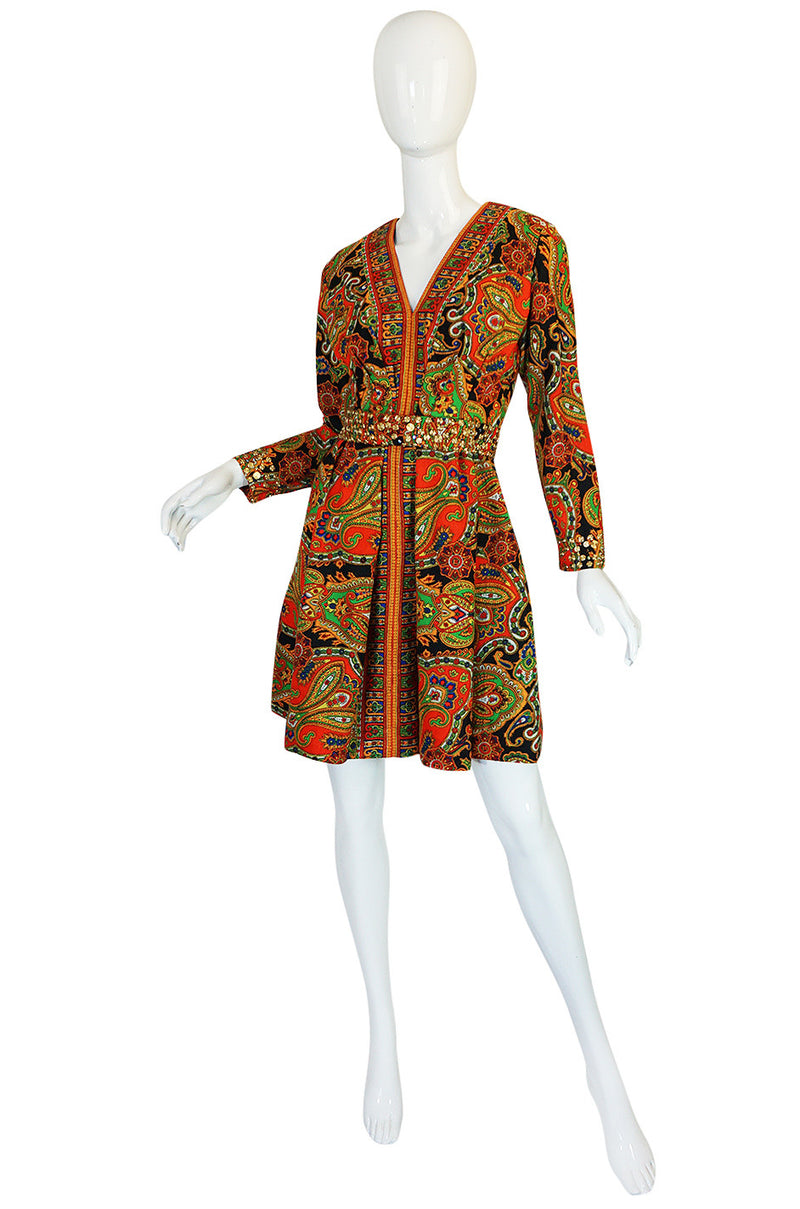 1960s Printed Fred Perlberg Mini Dress with Studded Detail