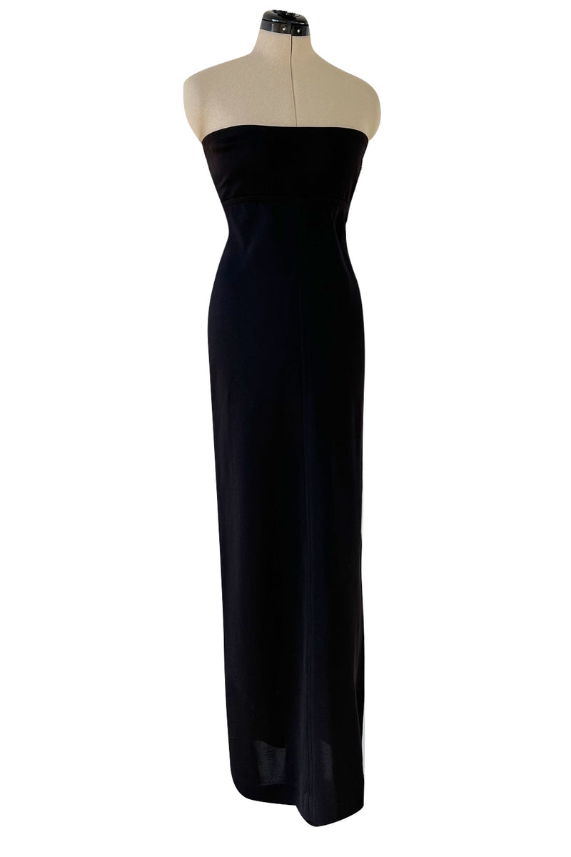 1990s Yves Saint Laurent Black Stretch Jersey Strapless Dress w Original Hang Tag