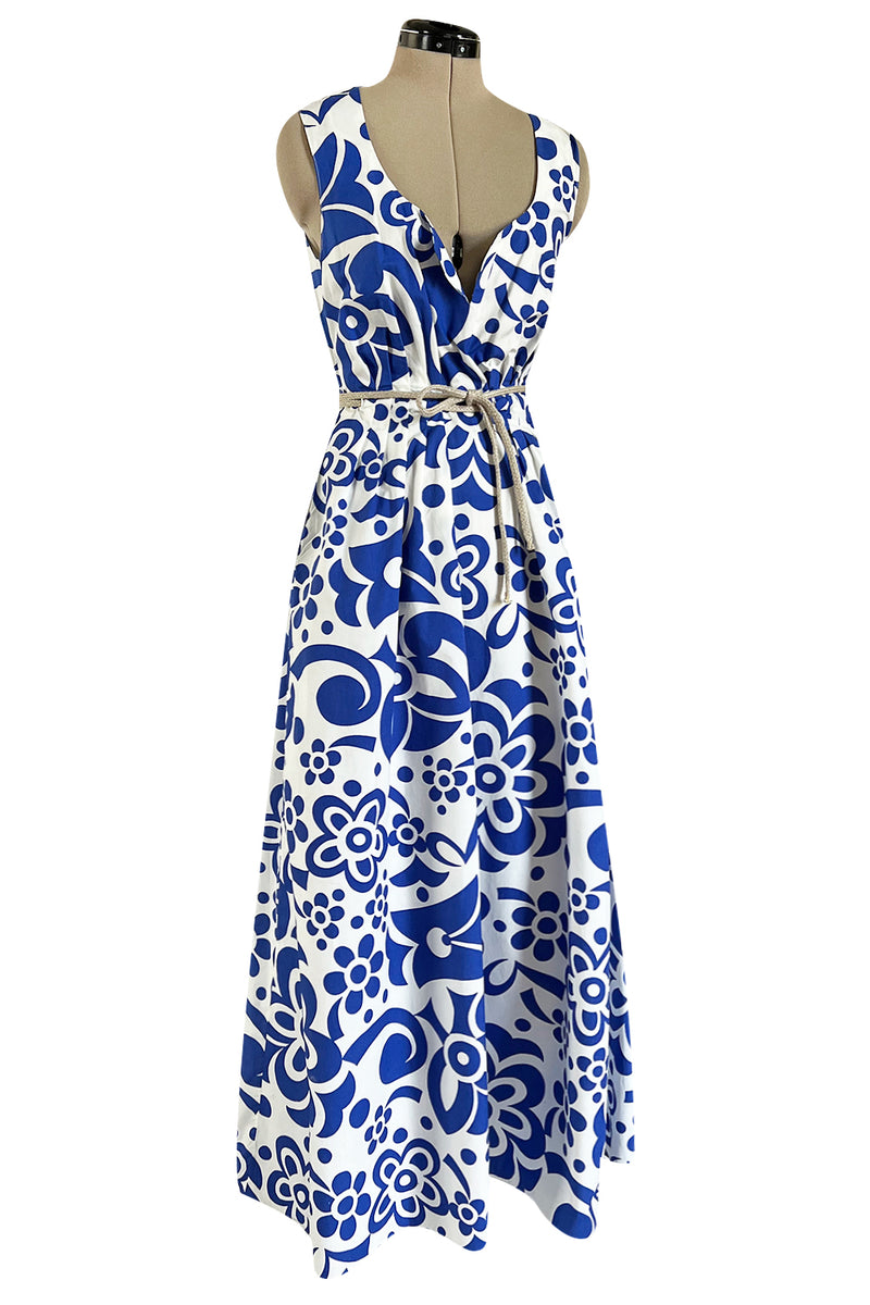 Marni gathered floral-print cotton dress - Blue