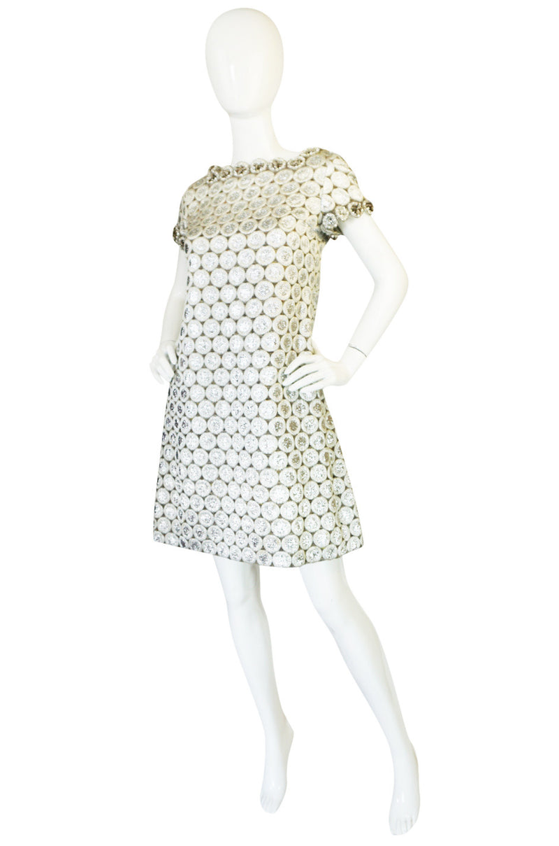 c1966 Numbered Christian Dior Boutique Silver Bead Shift Dress