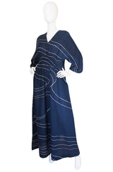 1960s Marimekko Deep Blue & White Print Caftan Dress