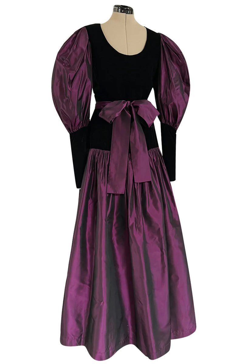 Fall 1982 Yves Saint Laurent Iridescent Purple Silk Taffeta Gigot Sleeve Dress