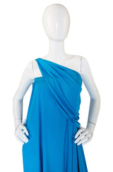 1970s Vivid Blue Multi Tie Jersey Maxi Dress