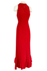 Sleek 1990s Valentino Classic Red Dress w Slit Front Detail & Tiered Ruffled Hem