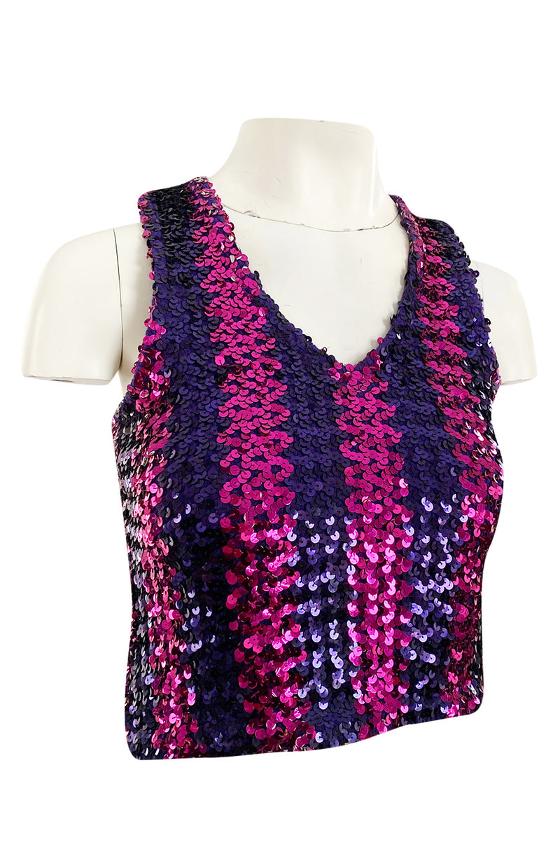 Fabulous 1973 Biba Purple and Pink Sequin Knit Jumper Pull-over Vest Top
