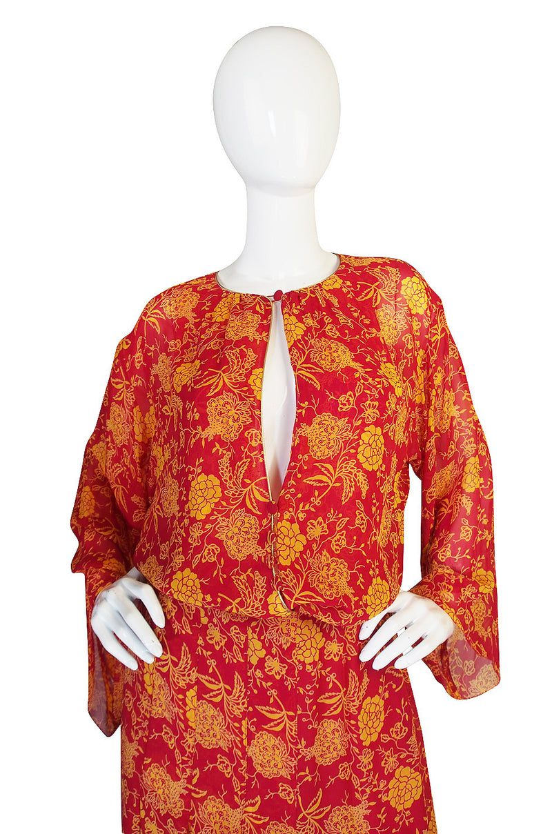Documented 1976 Christian Dior Silk Chiffon Dress Set