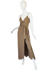1970s Stephen Burrows  Slinky Taupe Jersey Wrap Dress