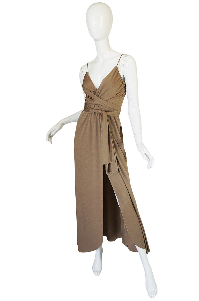 1970s Stephen Burrows  Slinky Taupe Jersey Wrap Dress