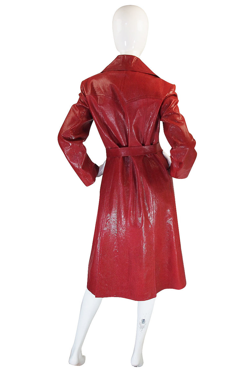 Rare 1970s Red Snakeskin & Fox Gucci Trench Coat