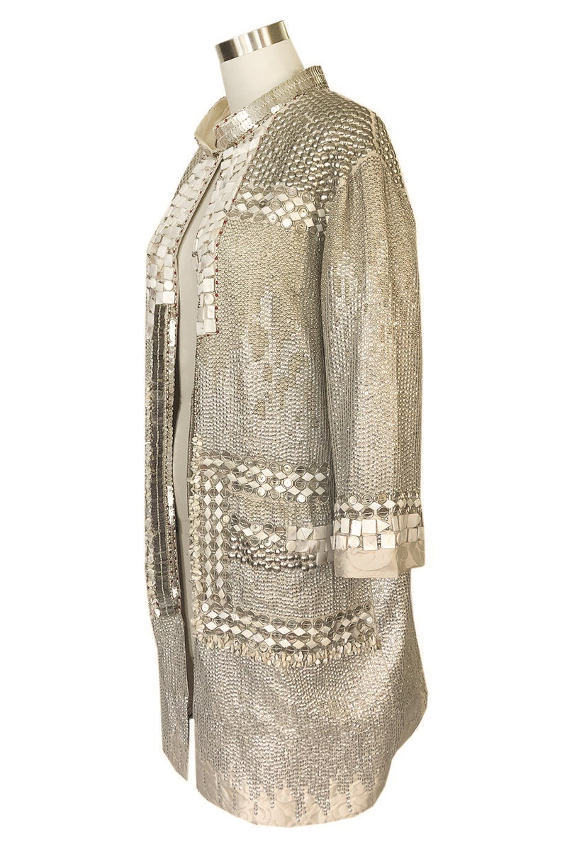 c.2004 Blumarine Elaborate Silver Metal Sequins, Disc, Shell & Bead Silk Jacket