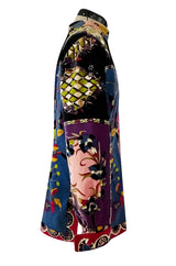 1970s Emilio Pucci Longer Cut Velvet Bright Floral and Medallian Print Jacket