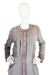 1980s Soft Grey Wool Chanel Button Front Day Dress