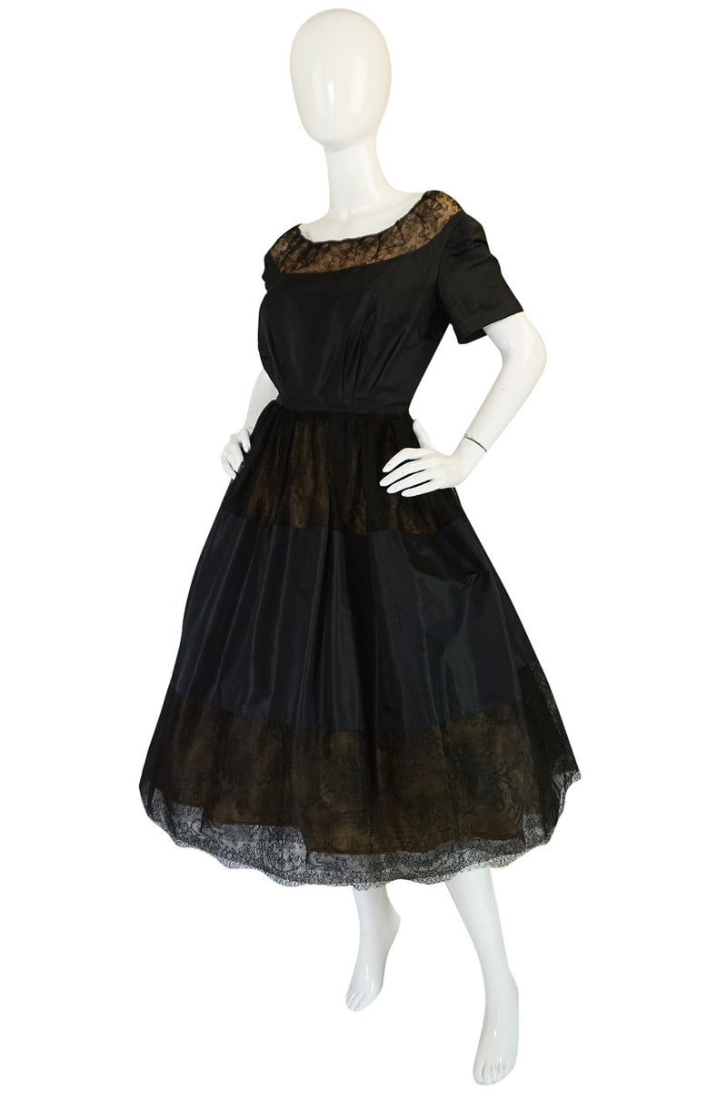 c1959 Gustave Tassel Couture Fine Silk Taffeta and Lace Dress