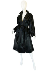 1970s Rare Black Silk Satin Halston Wrap Evening Coat