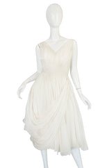 1950s Ivory Silk Pleated Dress in the Manner of Jean Desses