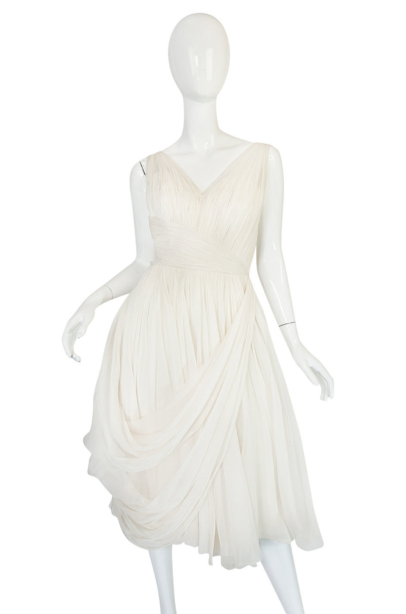 1950s Ivory Silk Pleated Dress in the Manner of Jean Desses