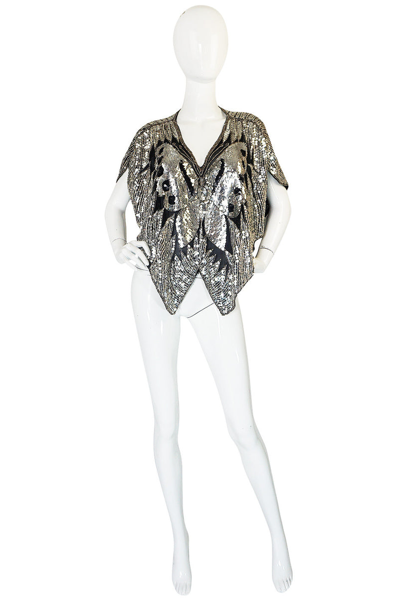 1970s Silver Sequin Butterfly Cape or Top