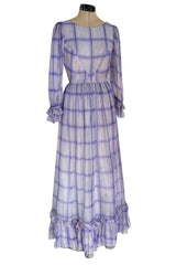 Incredible 1960s Sybil Connolly Couture Pale Lavender Ruffled Silk Gauze Dress