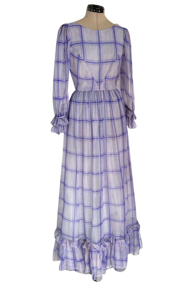 Incredible 1960s Sybil Connolly Couture Pale Lavender Ruffled Silk Gauze Dress