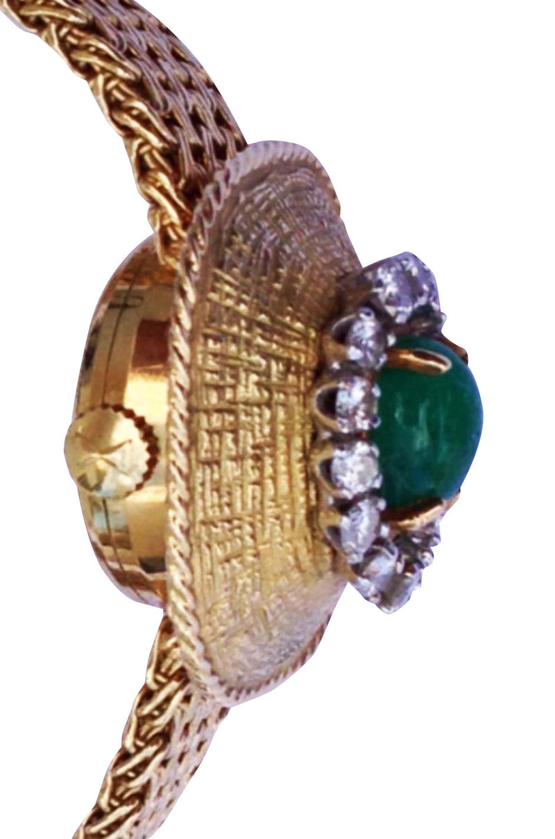 1960s Favre-Leuba Lady's Yellow Gold Diamond and Emerald Bracelet Watch