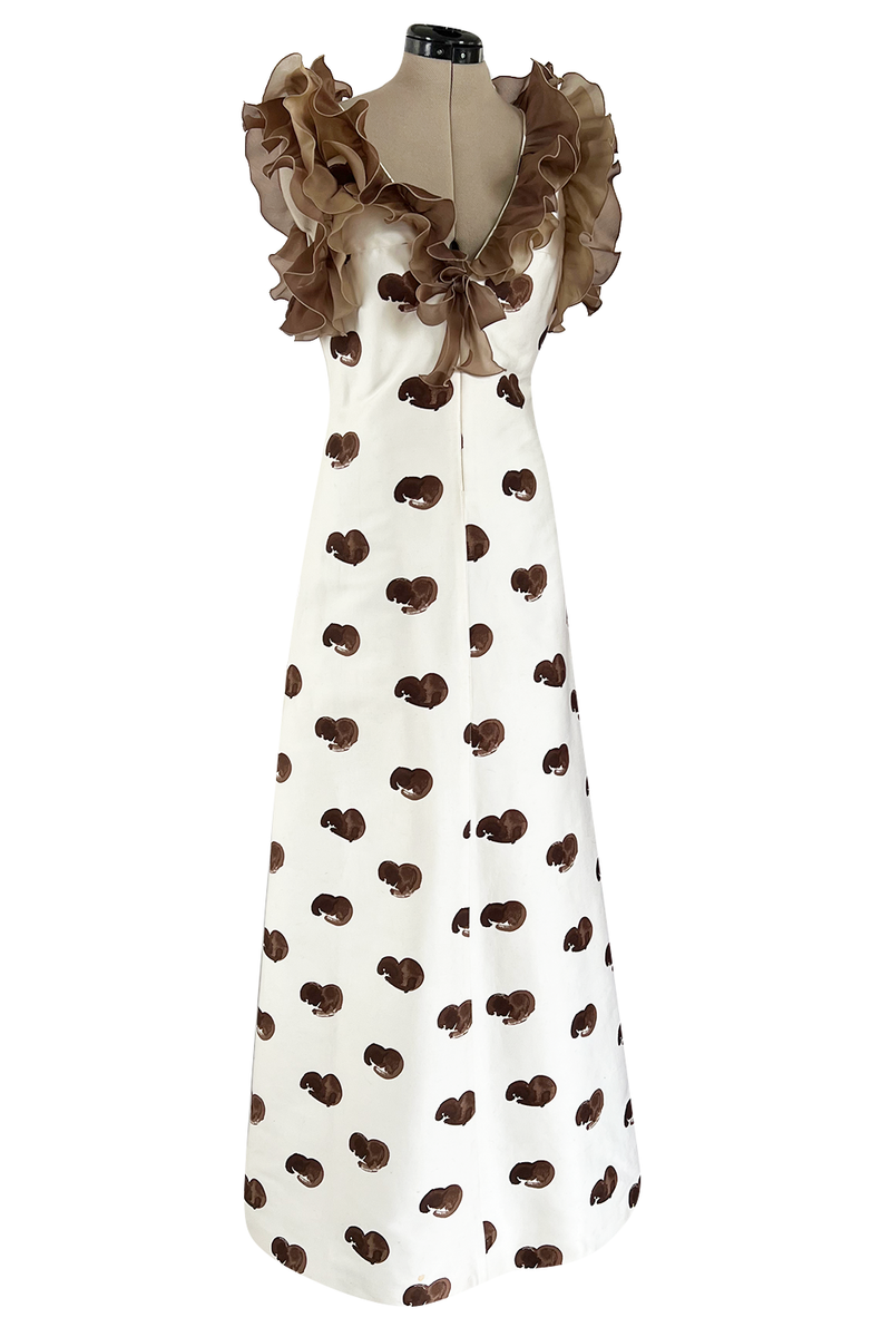 Fabulous Spring 1974 Andre Courreges Sculpted Abstract Heart Print Dress w Ruffle Detailing