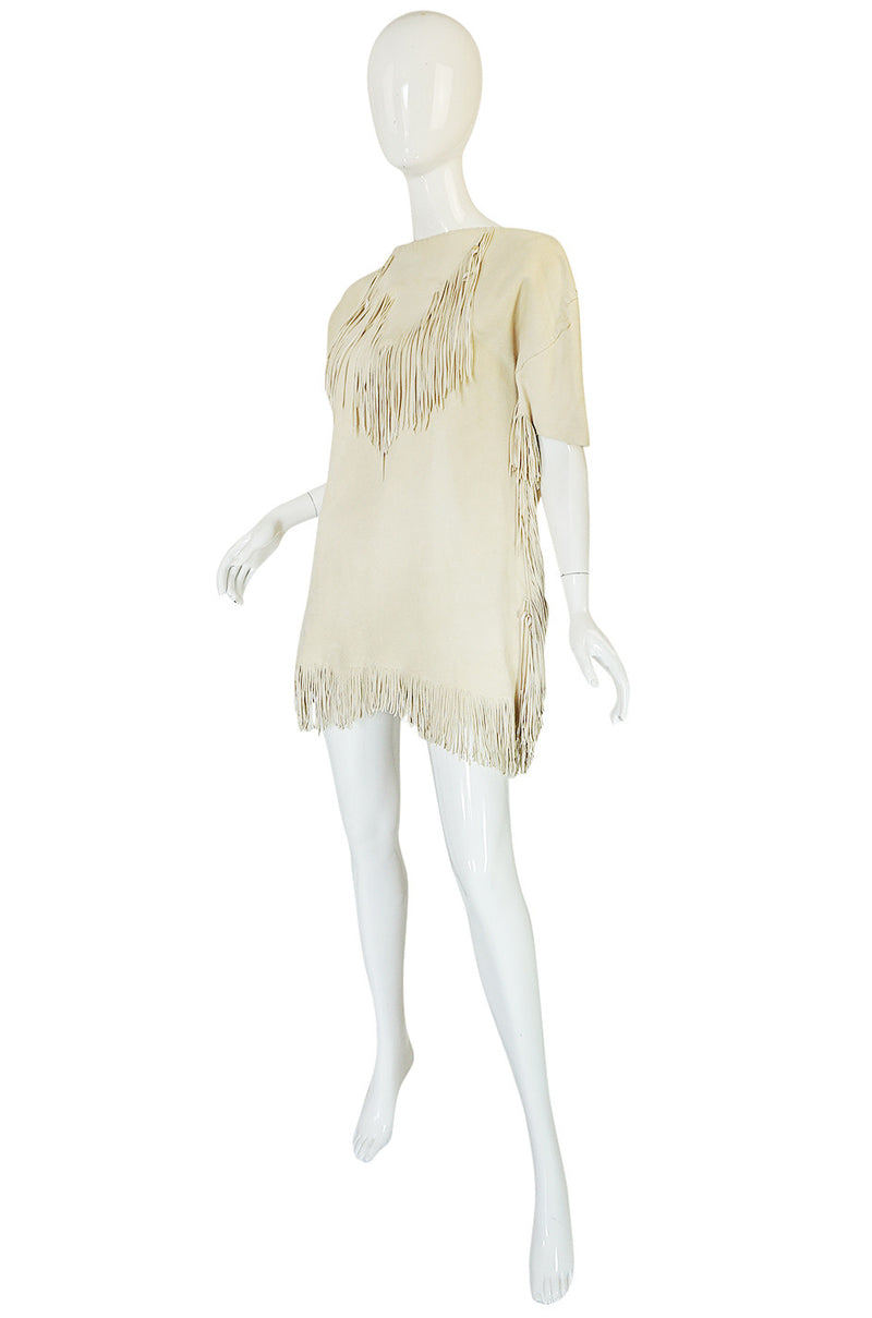 Exceptional 1960s Fringe Cream Deerskin Mini Dress