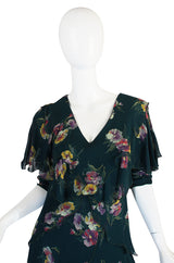 1970s Holly Harp Green Silk Tiered Dress